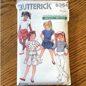 UNCUT Vintage 1980s Butterick 6354 Sewing Pattern 2T-4T Top Skirt Culotte Pant